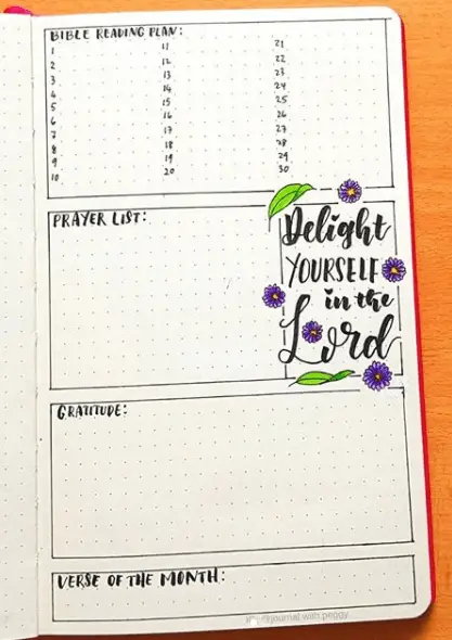 Prayer List, Bible Reading Plan, and Gratitude in a Bullet Journal