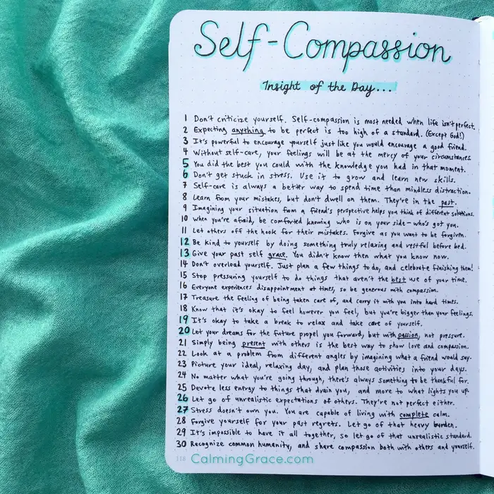 30 Self-Compassion Journal Prompts: Insight of the Day