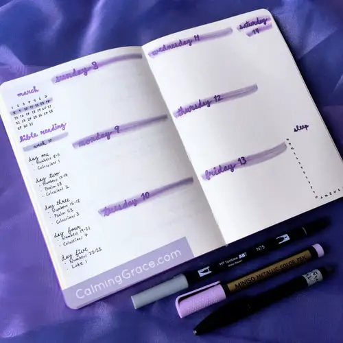 Bullet Journal Weekly Spread with Bible Reading Tracker
