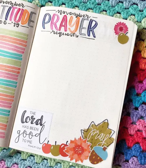 Prayer Requests Page in a Bullet Journal