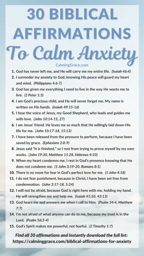 30 Biblical Affirmations to Calm Anxiety and Fear